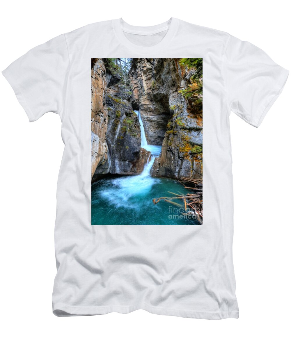 Animals T-Shirt featuring the photograph Johnston Canyon Falls Hike Upper Falls II by Wayne Moran