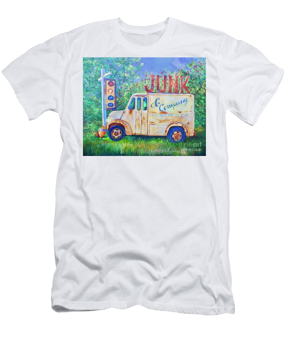 Signal Light T-Shirt featuring the painting Junk Truck by AnnaJo Vahle