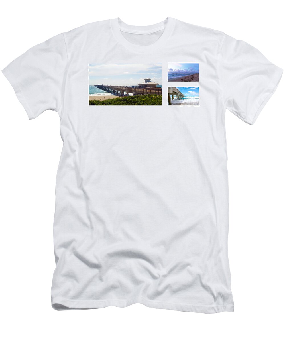 Beach T-Shirt featuring the photograph Juno Beach Pier Florida Seascape Collage 3 by Ricardos Creations