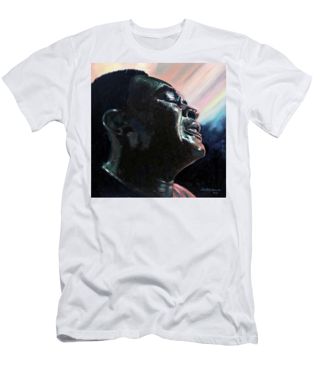 Prayer T-Shirt featuring the painting Just A Closer Walk With Thee by John Lautermilch