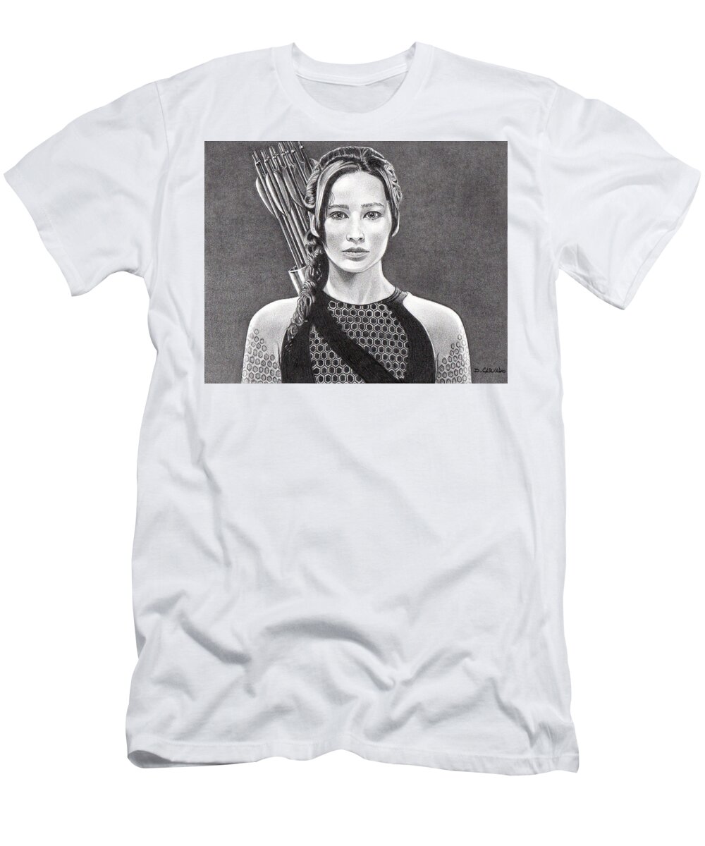Katniss T-Shirt featuring the drawing Katniss by Daniel Carvalho