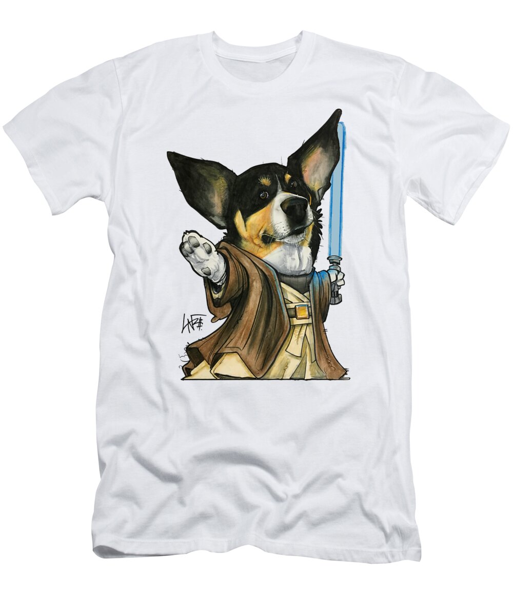 Pet Portrait T-Shirt featuring the drawing Kendziora 3365 by Canine Caricatures By John LaFree