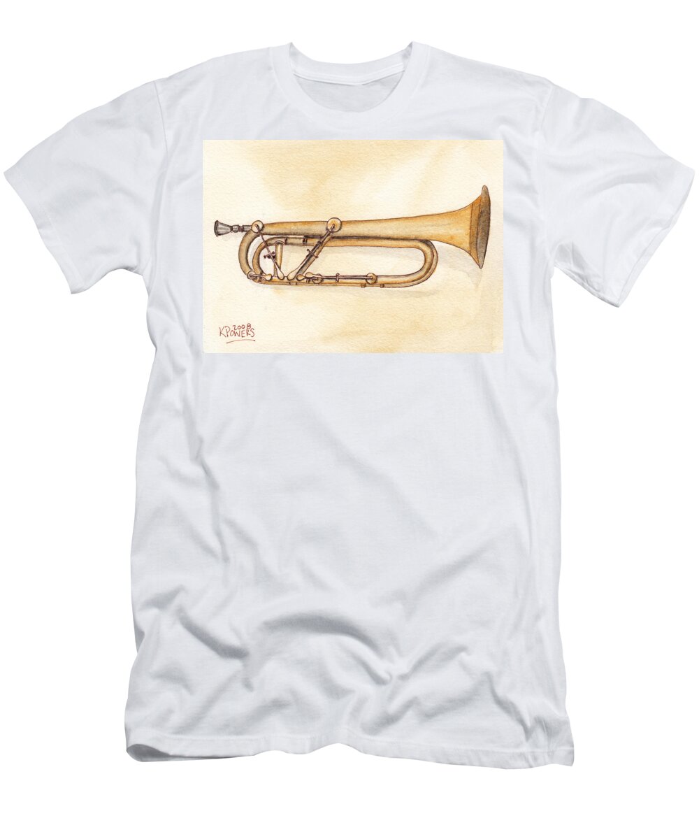 Trumpet T-Shirt featuring the painting Keyed Trumpet by Ken Powers