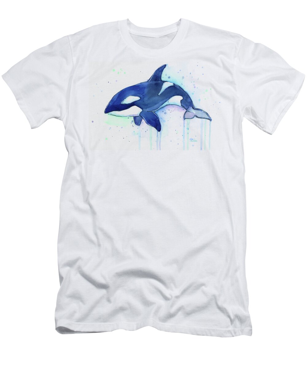 Killer Whale T-Shirt featuring the painting Kiler Whale Watercolor Orca by Olga Shvartsur