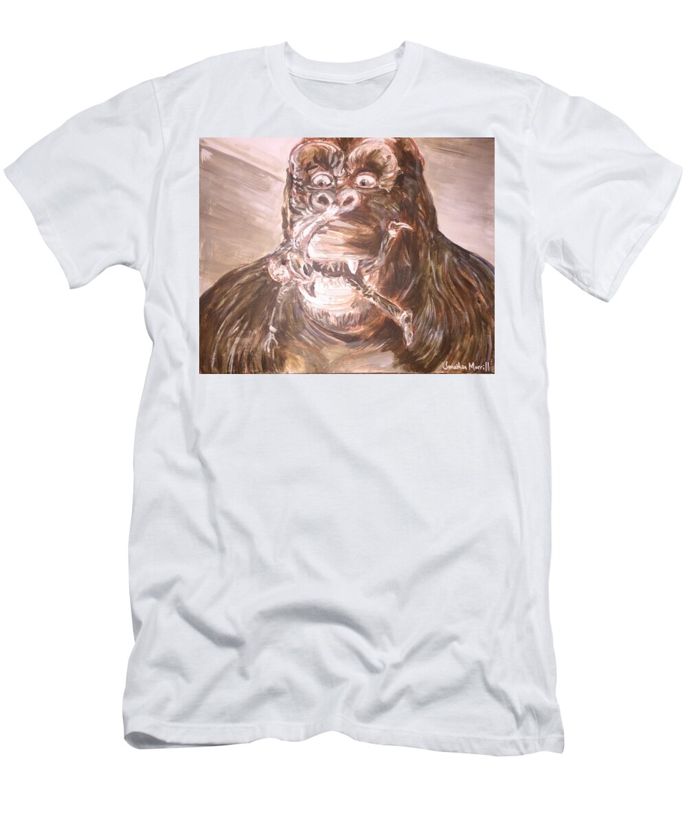King Kong 1933 Bruce Cabot Robert Armstrong Fay Wray Creature Features Rko Radio Pictures Silver Screen T-Shirt featuring the painting King Kong - Deleted Scene - Kong With A Manhattanite by Jonathan Morrill