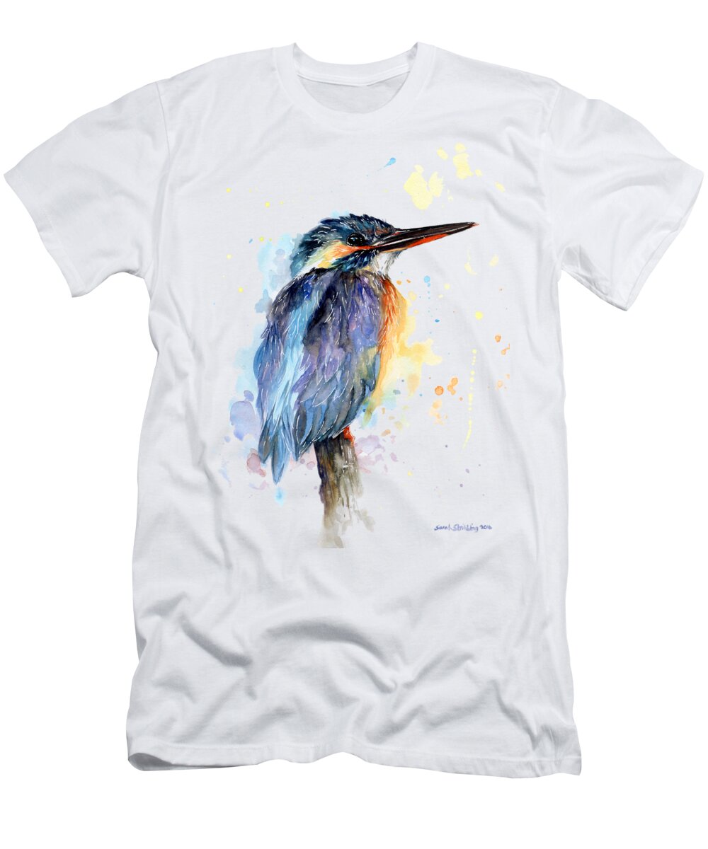 Kingifisher T-Shirt featuring the painting Kingfisher perching by Sarah Stribbling