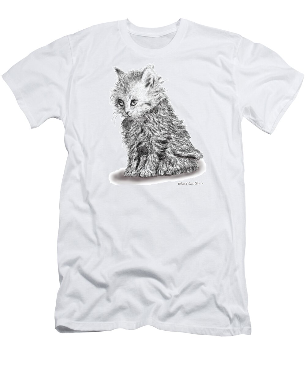 Sketch T-Shirt featuring the digital art Kitten #1 by ThomasE Jensen