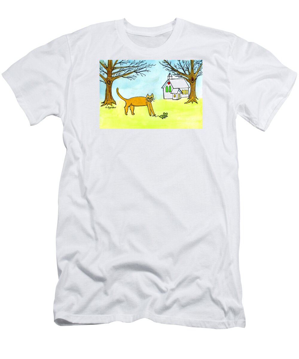 Cat. Cat Artwork T-Shirt featuring the painting Kitty and the Mouse by Norma Appleton