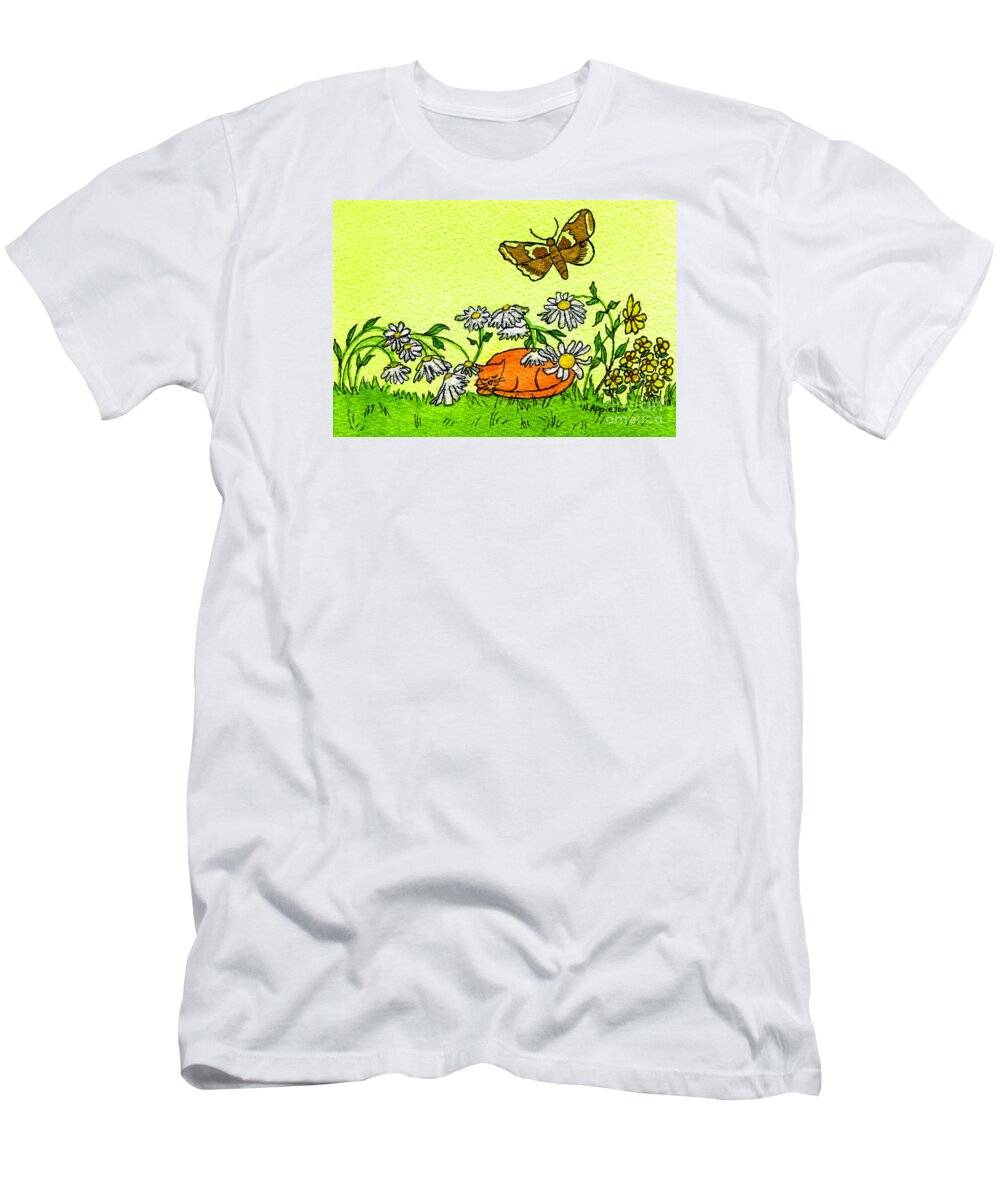 Garden T-Shirt featuring the painting Kitty in the Garden by Norma Appleton