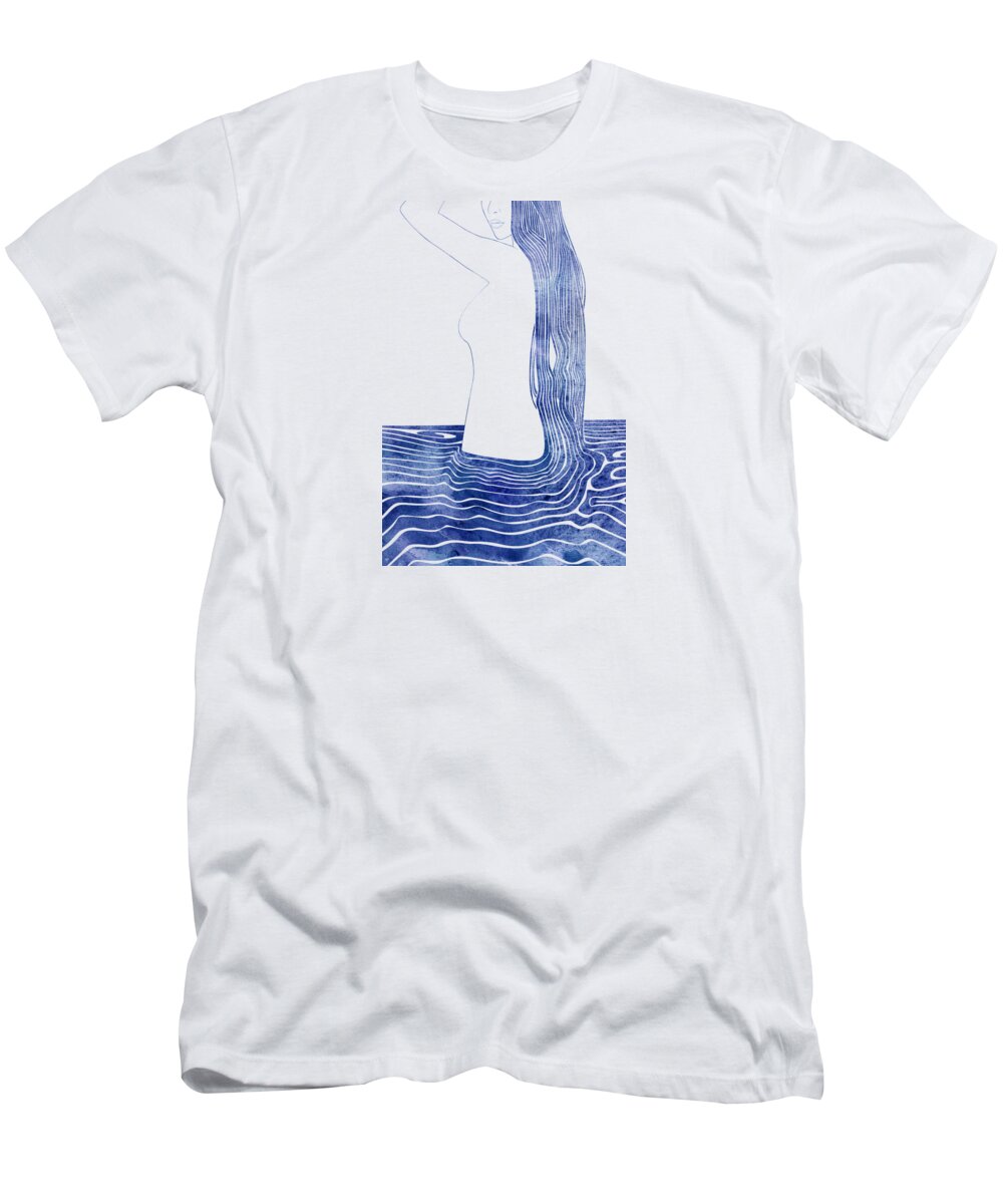 Aqua T-Shirt featuring the mixed media Klaia by Stevyn Llewellyn