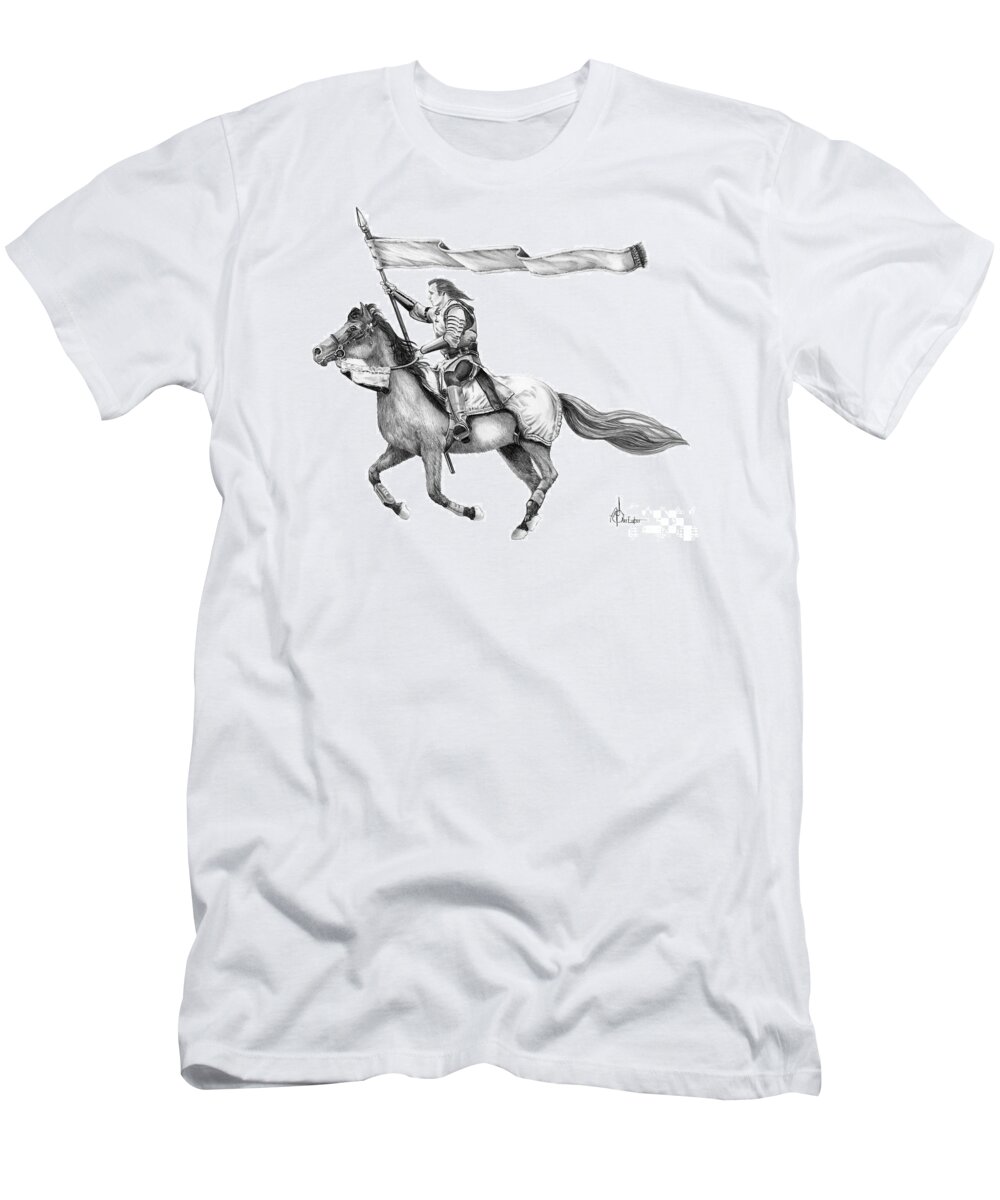 Pencil T-Shirt featuring the drawing Knight in Armor by Murphy Elliott