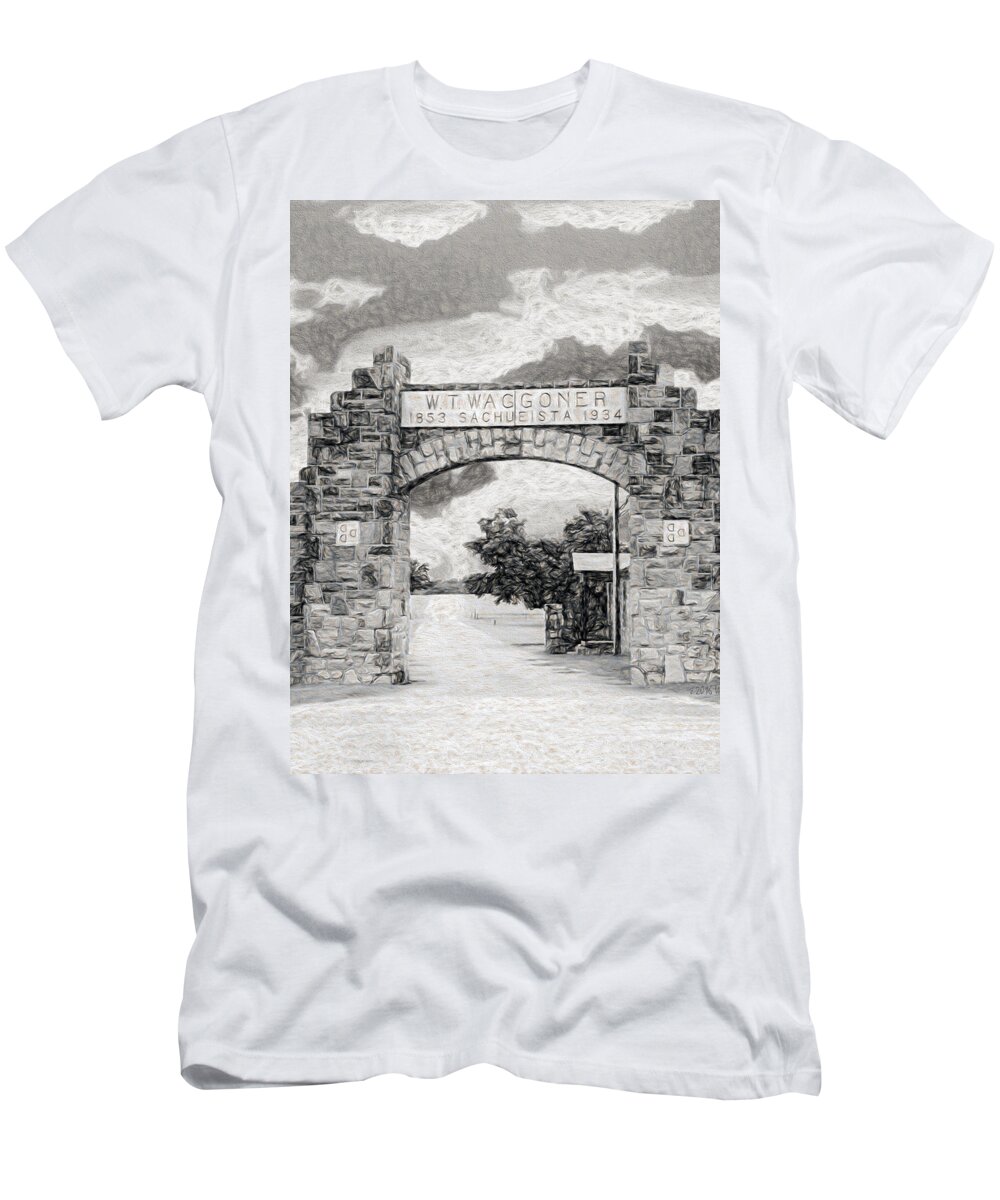 Texas T-Shirt featuring the painting La Puerta Principal - Main Gate, Nbr 1C by Will Barger