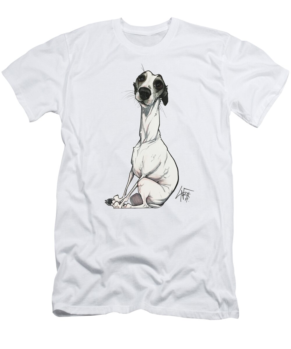 Pet Portrait T-Shirt featuring the drawing Lainhart 3201 by Canine Caricatures By John LaFree
