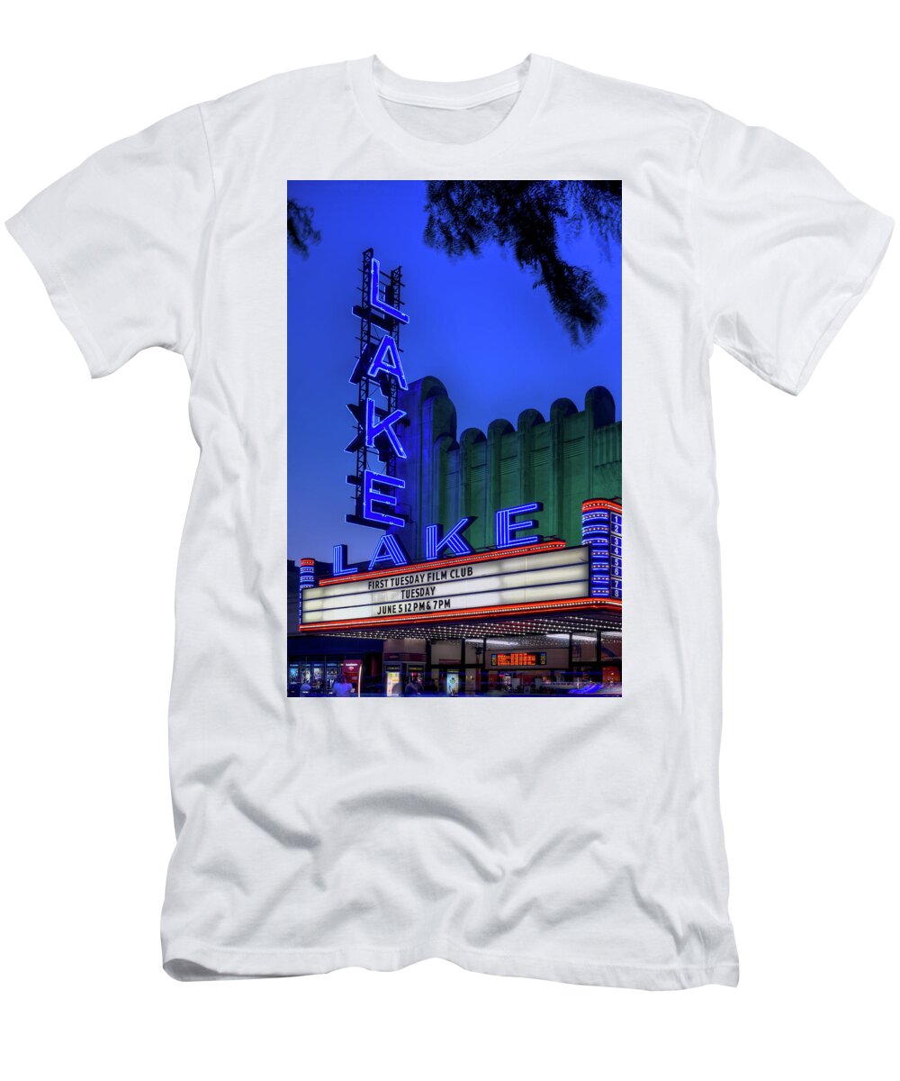 Neon T-Shirt featuring the photograph Lake Theater Oak Park IL by Steve Gadomski