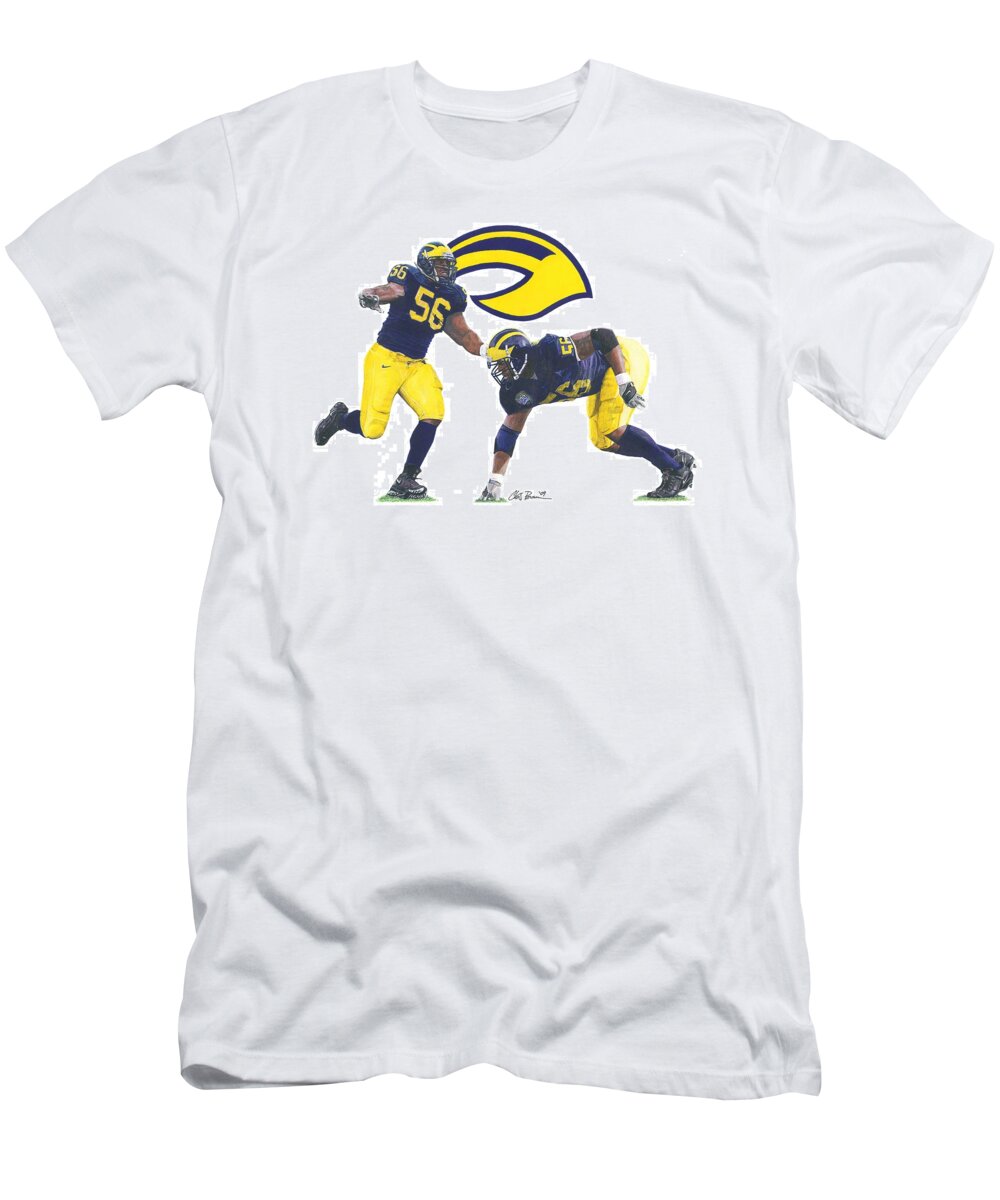 Michigan Wolverines T-Shirt featuring the drawing Lamarr Woodley by Chris Brown