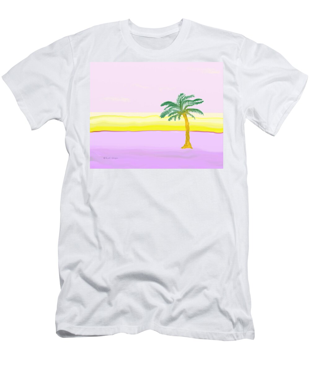 Beach Scene T-Shirt featuring the digital art Landscape in Pink and Yellow by Kae Cheatham