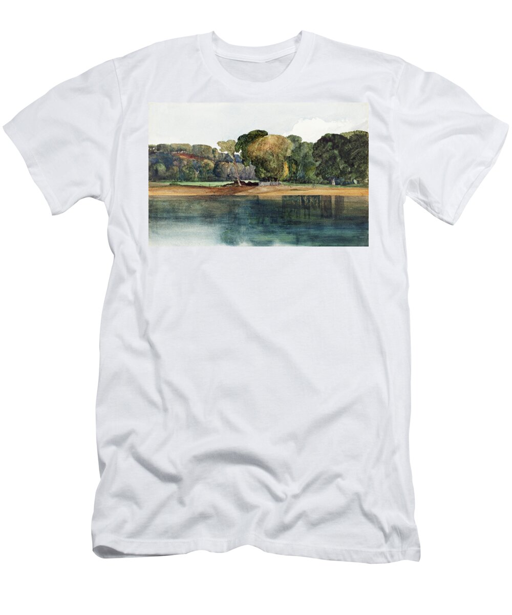 James Bulwer T-Shirt featuring the painting Landscape with Trees and Water by James Bulwer