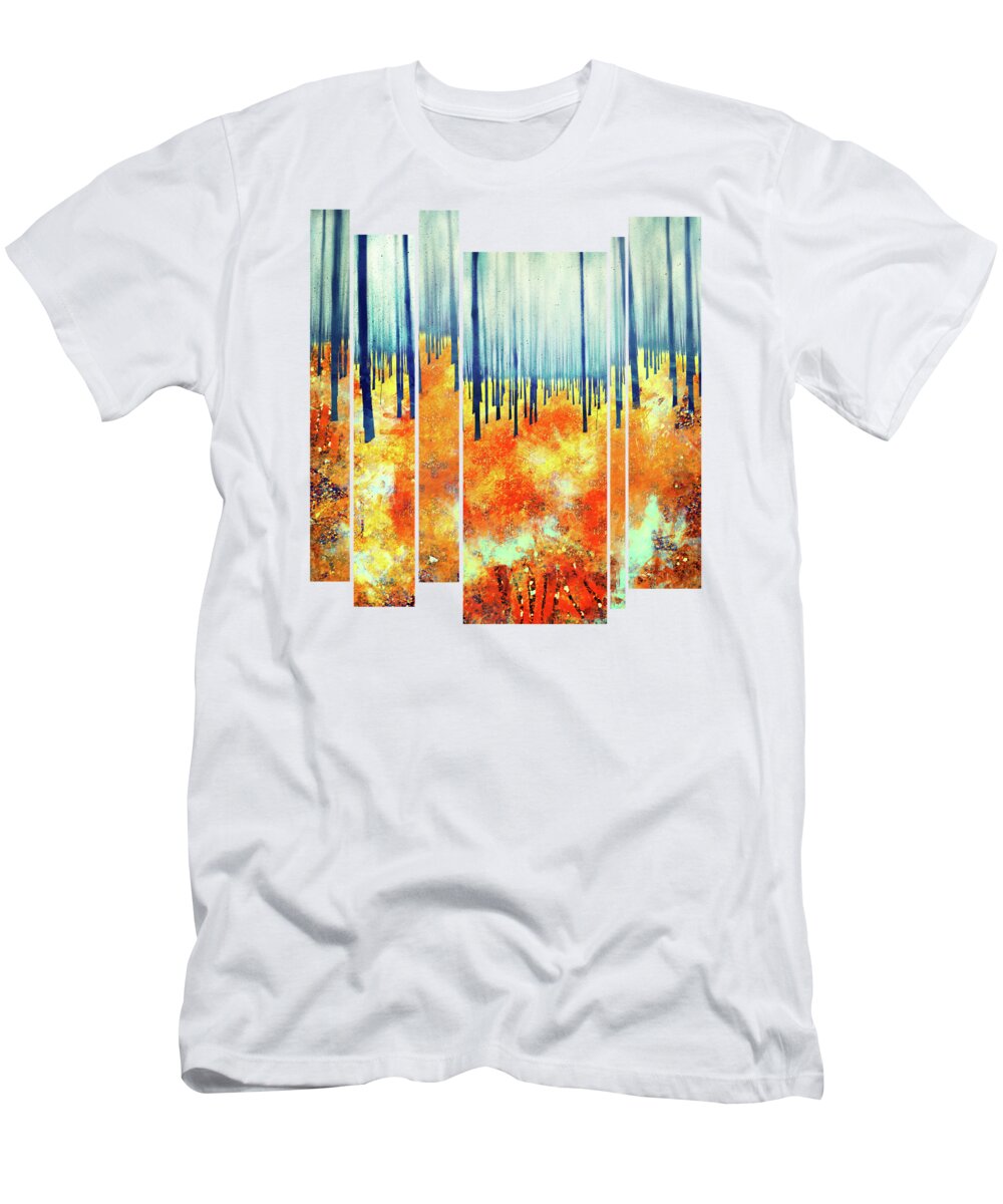 Abstract Color Autumn Trees Forest Textures Landscape T-Shirt featuring the digital art Late Autumn by Katherine Smit