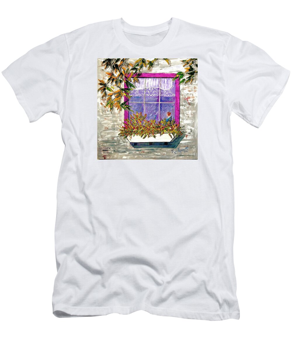 Lavender T-Shirt featuring the painting Lavender Window Box by Kenlynn Schroeder
