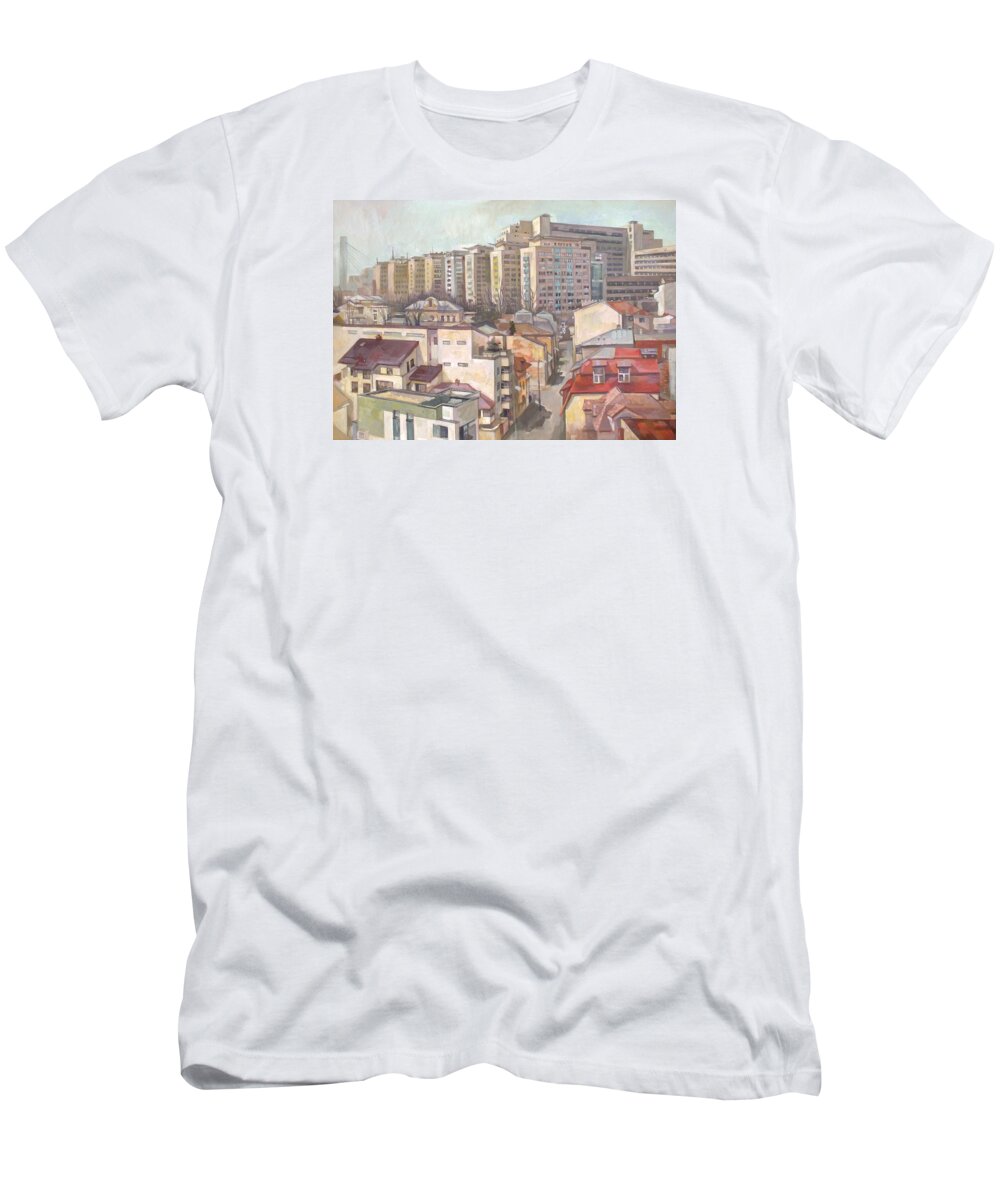 Bucharest T-Shirt featuring the painting Layers of Time by Filip Mihail