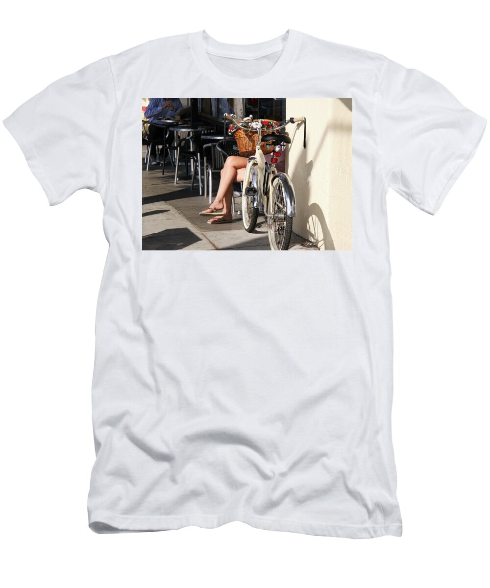 People Female T-Shirt featuring the photograph Leg Power - On Montana Avenue by Gene Parks