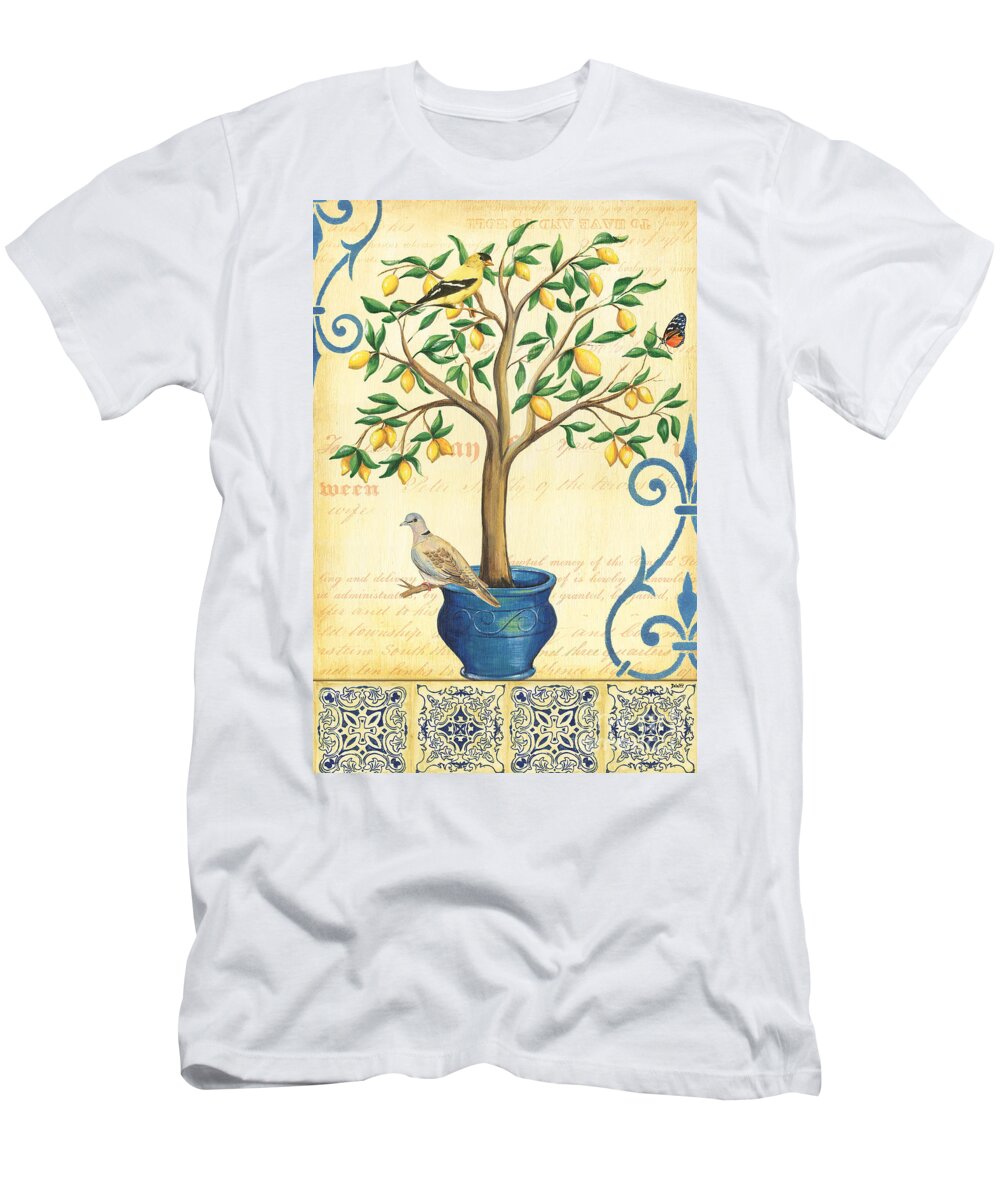 Lemon T-Shirt featuring the painting Lemon Tree of Life by Debbie DeWitt