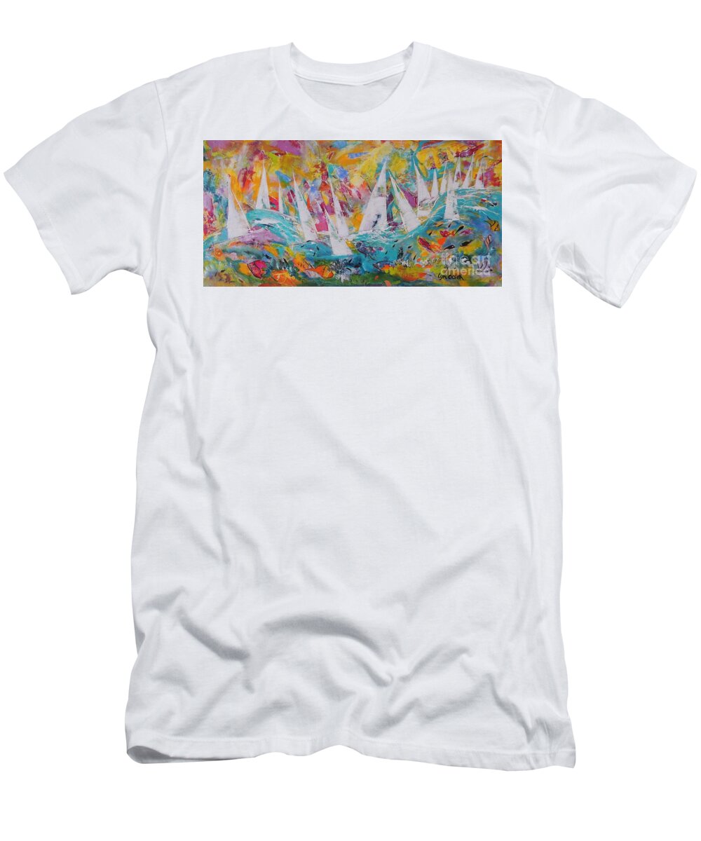 Tropical T-Shirt featuring the painting Lets Go Sailing by Lyn Olsen
