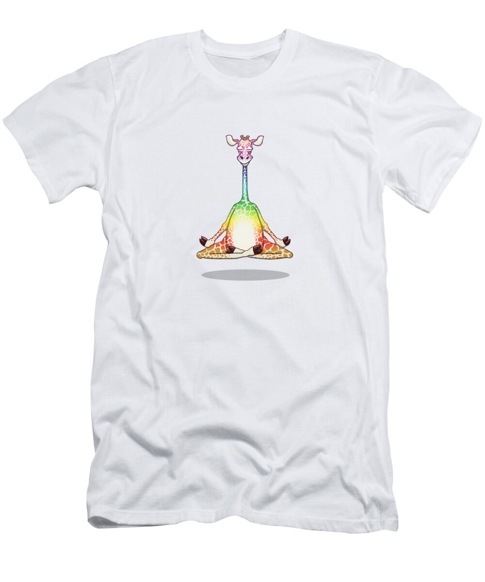 Giraffe T-Shirt featuring the digital art Levitating Meditating Rainbow Giraffe by Laura Ostrowski