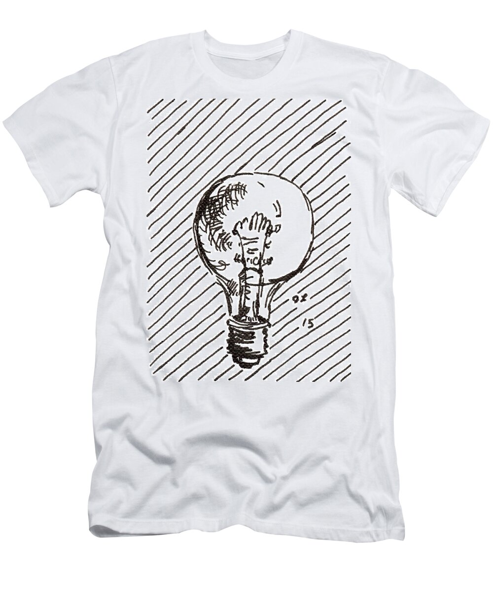 Light Bulb T-Shirt featuring the drawing Light Bulb 1 2015 - ACEO by Joseph A Langley