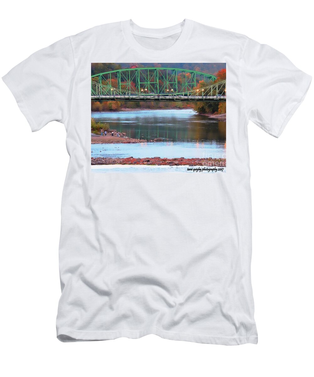 Bridge T-Shirt featuring the photograph Lights Across The Delaware by Tami Quigley