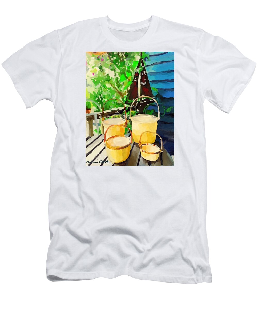 Lightship T-Shirt featuring the photograph Lightship Baskets and Old Sailboat Windvane by Melissa Abbott