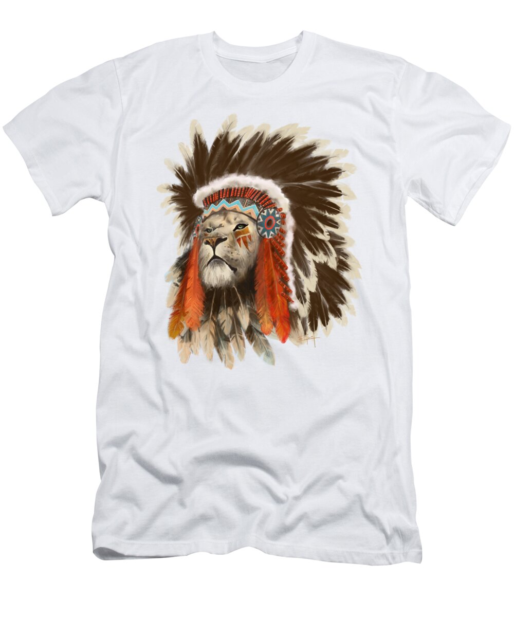 Lion T-Shirt featuring the painting Lion Chief by Sassan Filsoof