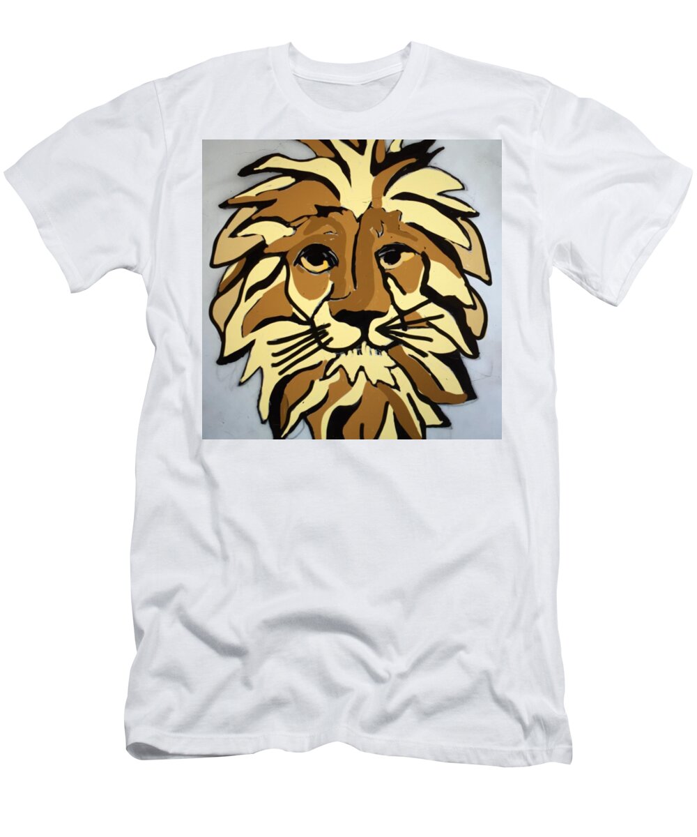 Pen And Ink Digital Lion Class Mascot Reunion T-Shirt featuring the drawing Lion Front by Erika Jean Chamberlin