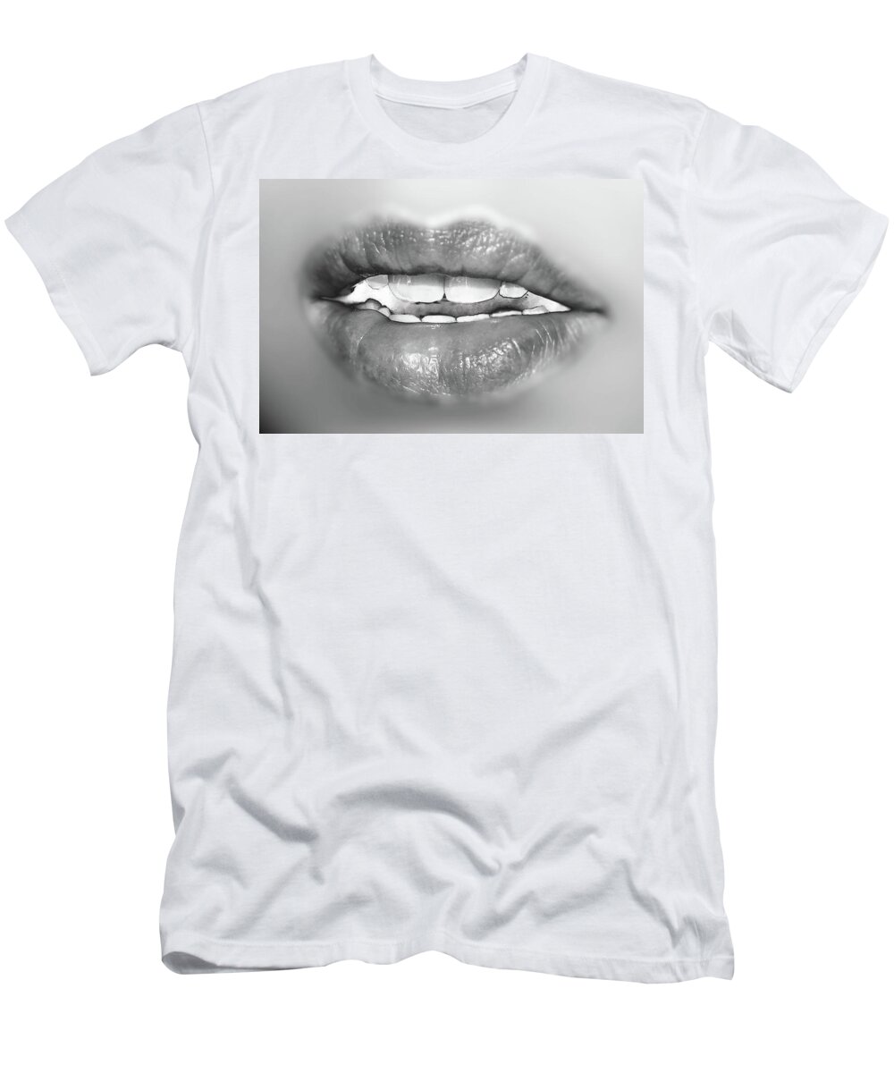 Lips T-Shirt featuring the photograph Lips by Emada Photos