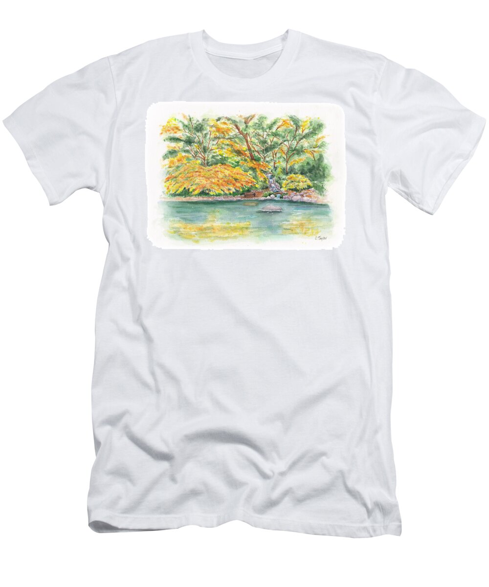 Lithia Park T-Shirt featuring the painting Lithia Park Reflections by Lori Taylor