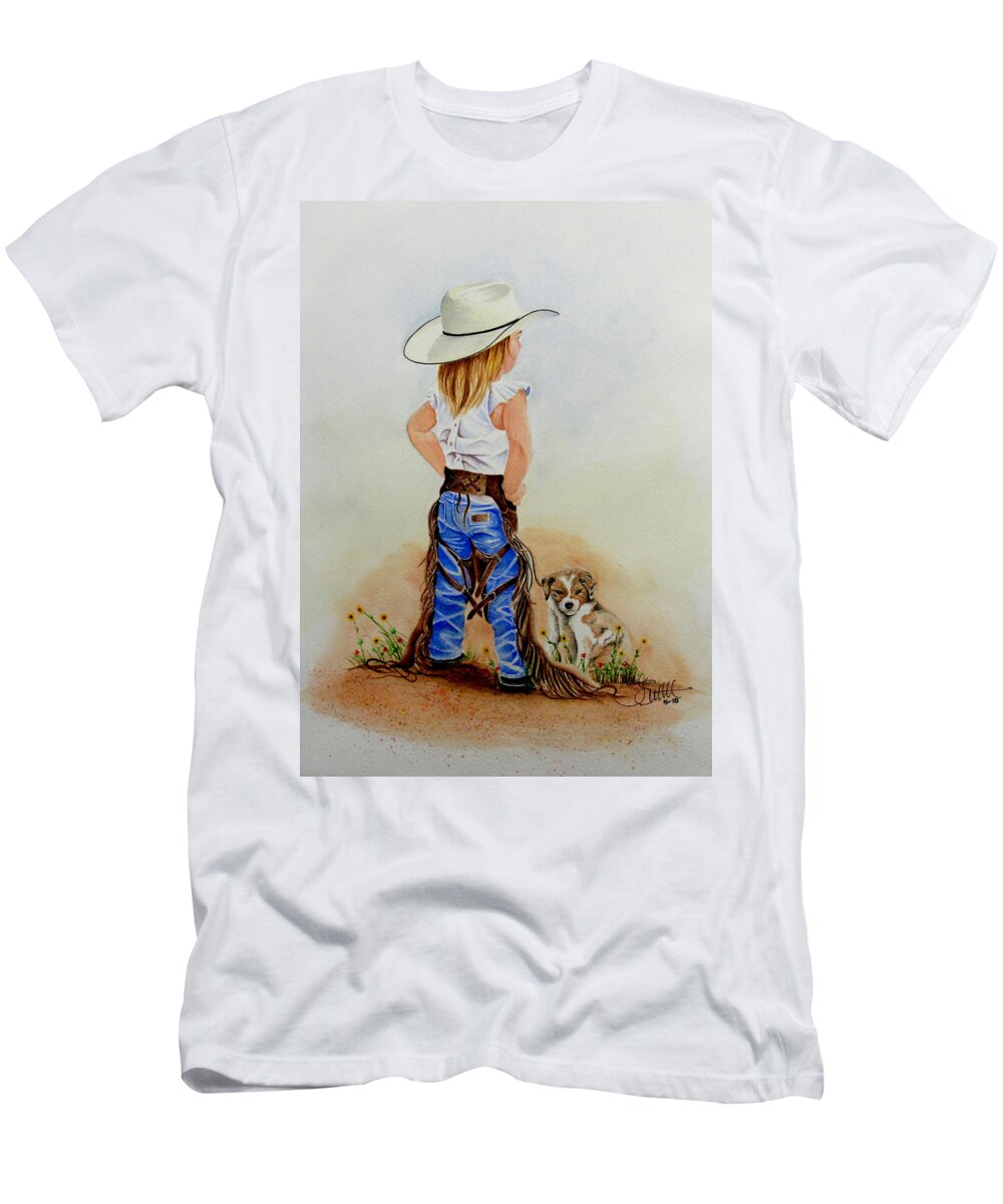 Western T-Shirt featuring the painting Little Miss Big Britches by Jimmy Smith