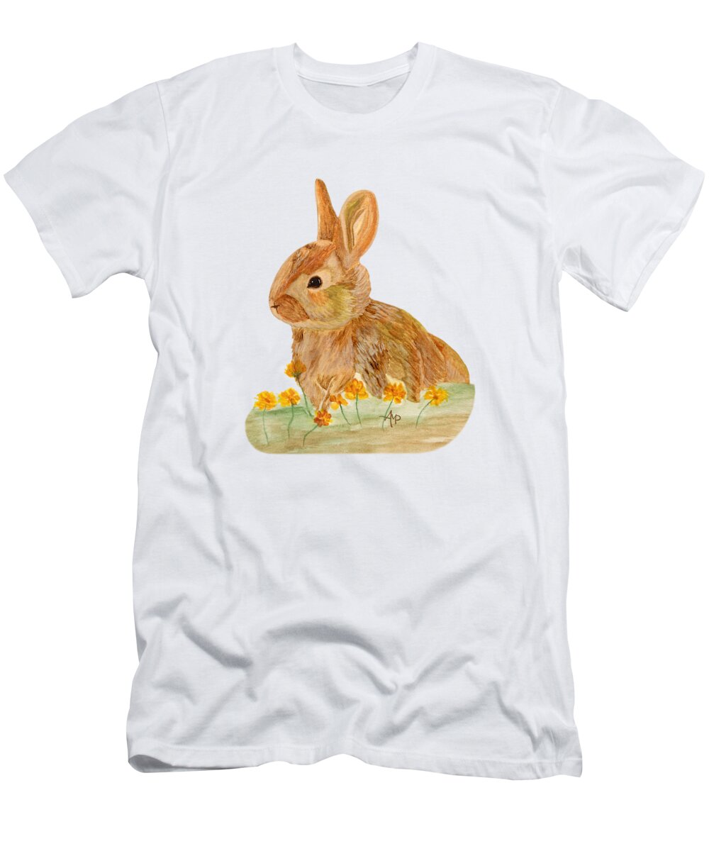 Rabbit T-Shirt featuring the painting Little Rabbit by Angeles M Pomata