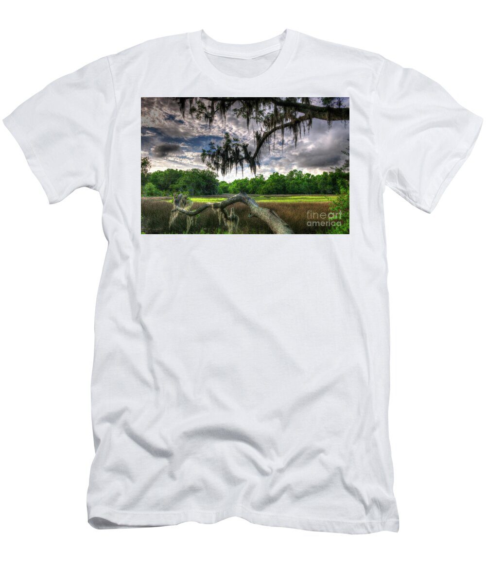Live Oak Tree T-Shirt featuring the photograph Live Oak Marsh View by Dale Powell