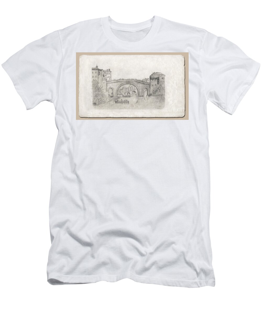 England T-Shirt featuring the drawing Liverpool Bridge by Donna L Munro