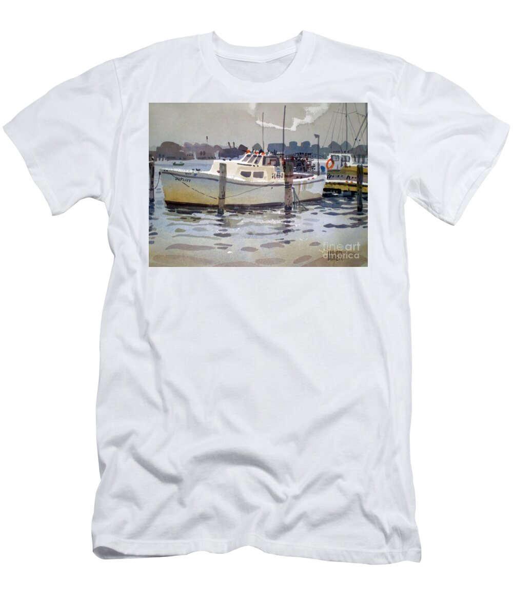 Lobster Boat T-Shirt featuring the painting Lobster Boats in Shark River by Donald Maier