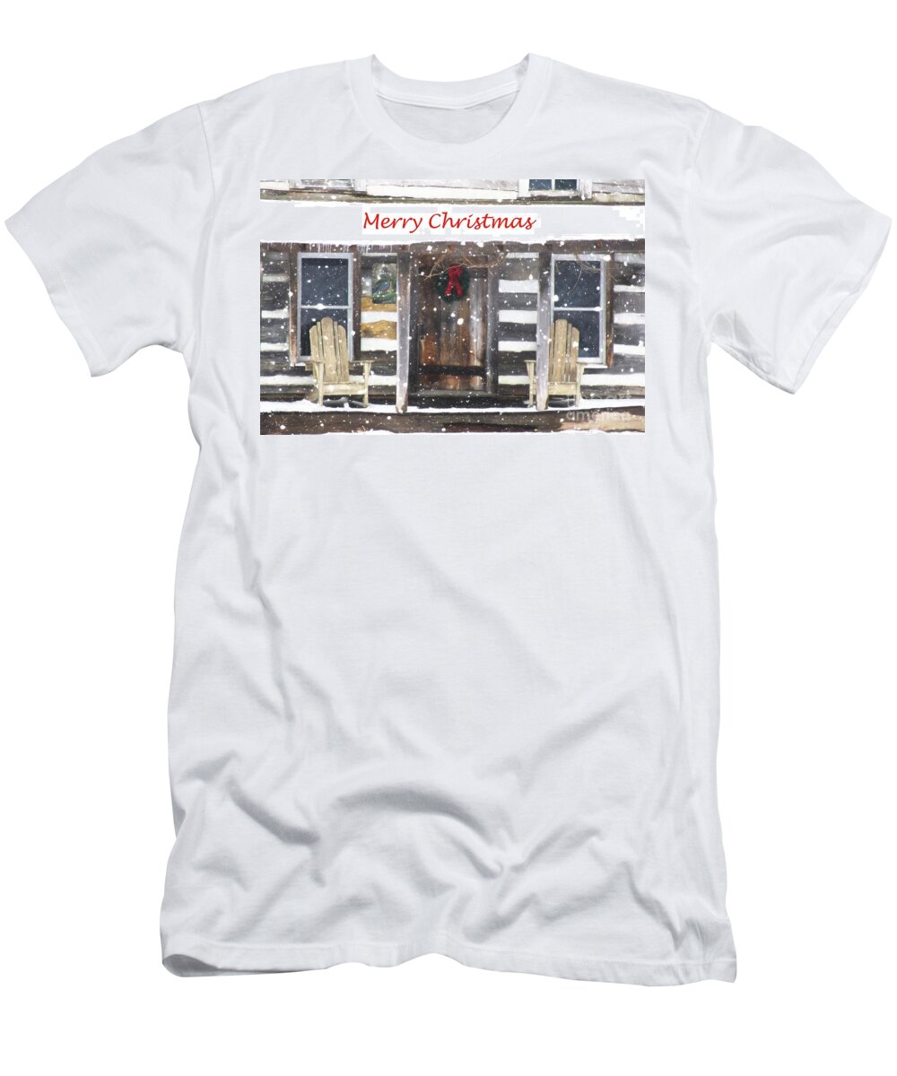 Christmas T-Shirt featuring the photograph Log Cabin Christmas by Benanne Stiens