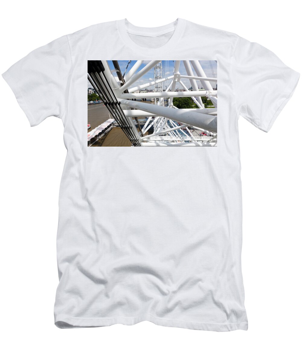 London T-Shirt featuring the photograph London Eye construction, mechanism as seen from the capsule. London, UK by Michal Bednarek