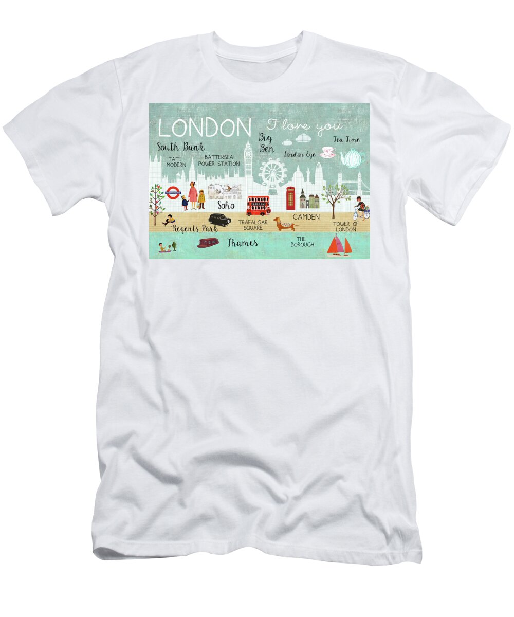 London T-Shirt featuring the mixed media London I love you by Claudia Schoen