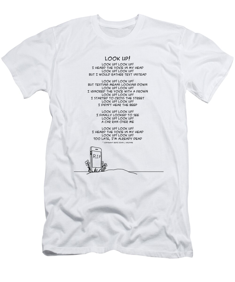 Text T-Shirt featuring the drawing Look Up by John Haldane