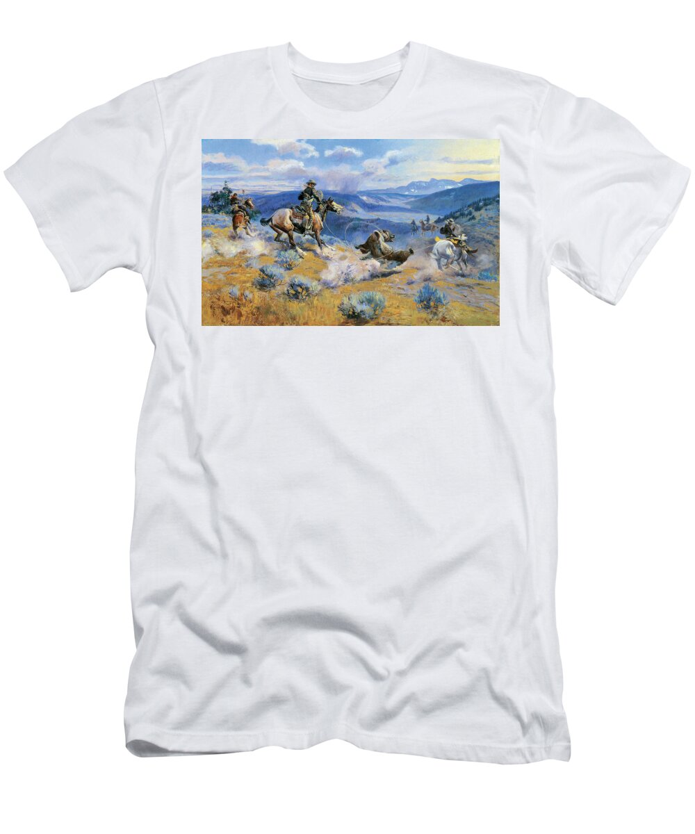 Charles Russell T-Shirt featuring the digital art Loops And Swift Horses Are Surer Than Lead by Charles Russell