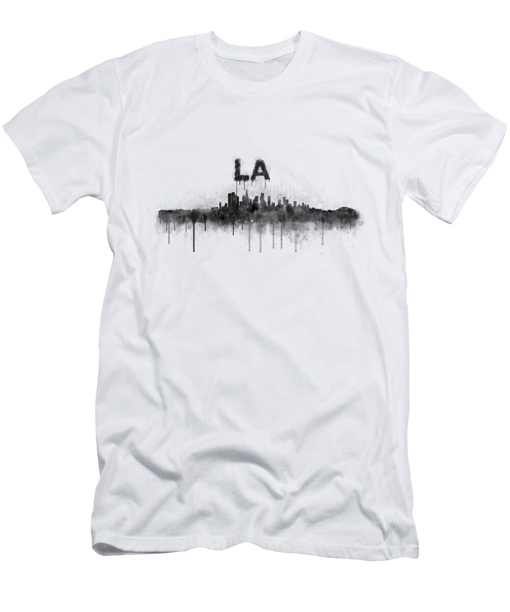 La T-Shirt featuring the painting Los Angeles City Skyline HQ v5 BW by HQ Photo