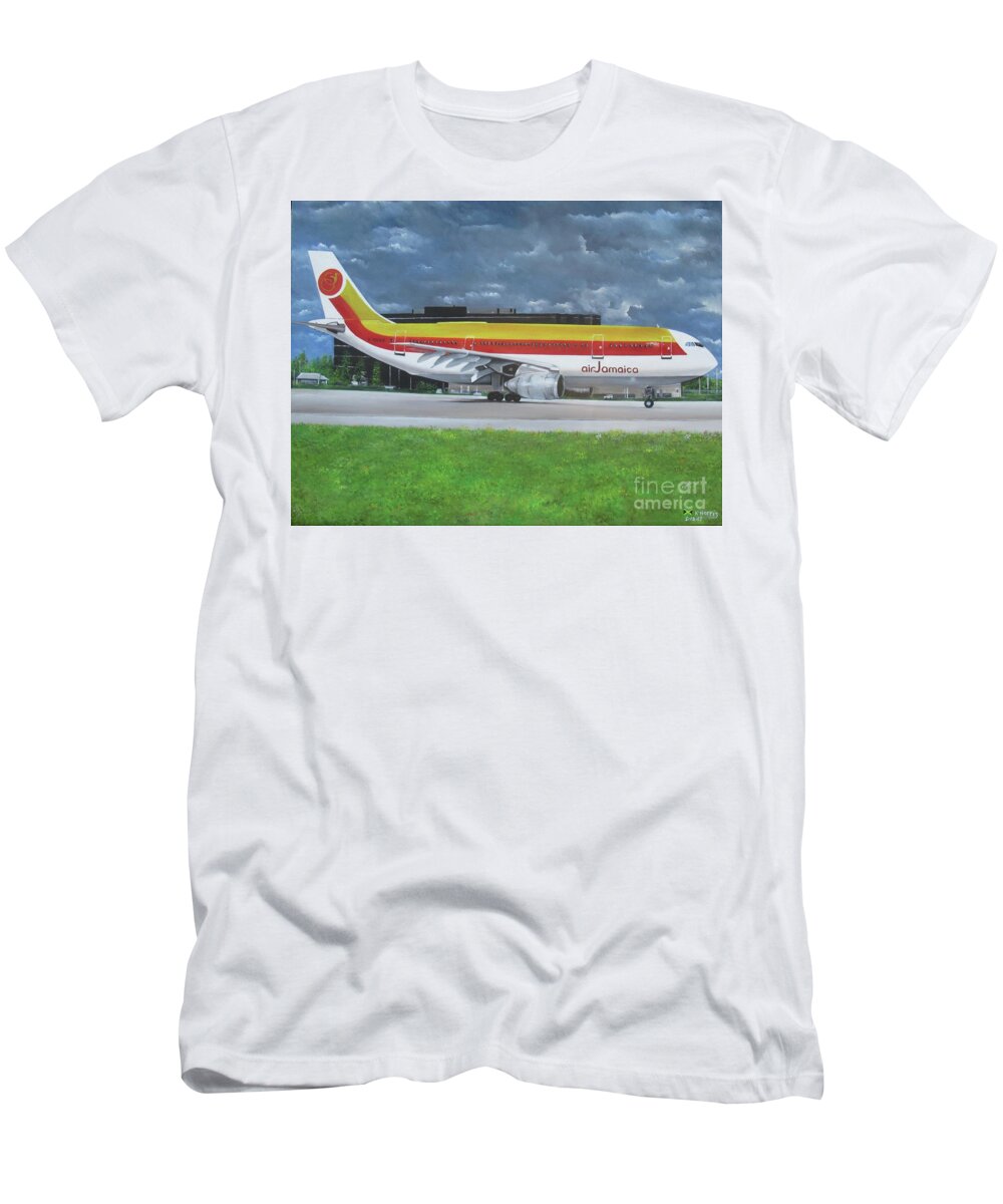 Air Jamaica T-Shirt featuring the painting Love Bird by Kenneth Harris