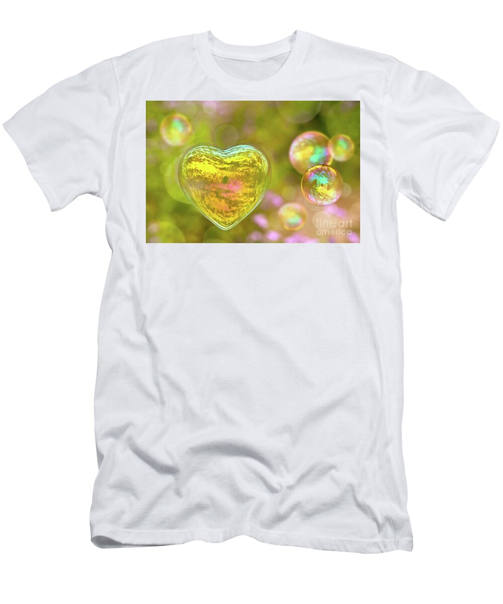 Heart T-Shirt featuring the photograph Love and Valentine bubble by Delphimages Photo Creations