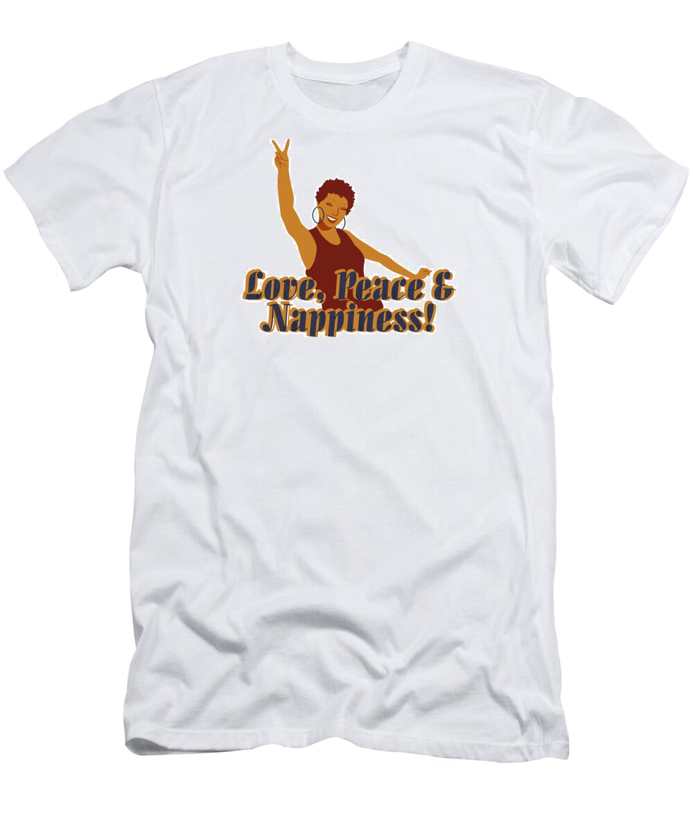 Love T-Shirt featuring the digital art Love Peace and Nappiness by Rachel Natalie Rawlins