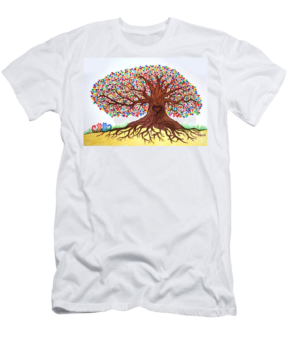 Cats T-Shirt featuring the drawing Love Under the Tree of Hearts by Nick Gustafson